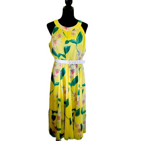 Tommy Hilfiger Yellow Midi Belted Dress Size 10 - Picture 1 of 6